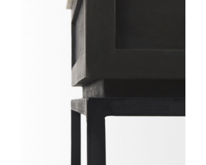 Mercana - Divina Black-Brown Wood with White Marble Top and Black Metal Base Side Table