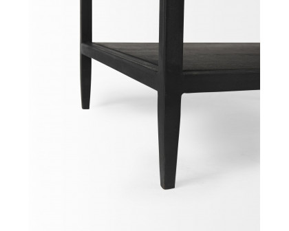 Mercana - Divina Black-Brown Wood with White Marble Top and Black Metal Base Side Table