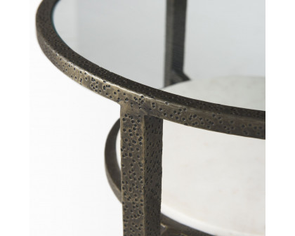 Mercana - Felicity Glass Top with White Marble Shelf and Antique Gold Base End/Side Table