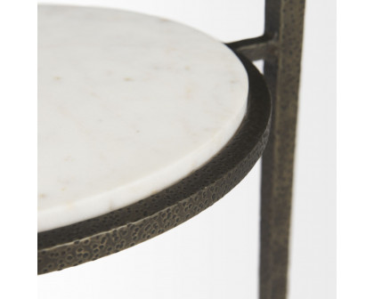 Mercana - Felicity Glass Top with White Marble Shelf and Antique Gold Base End/Side Table