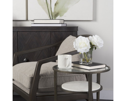 Mercana - Felicity Glass Top with White Marble Shelf and Antique Gold Base End/Side Table