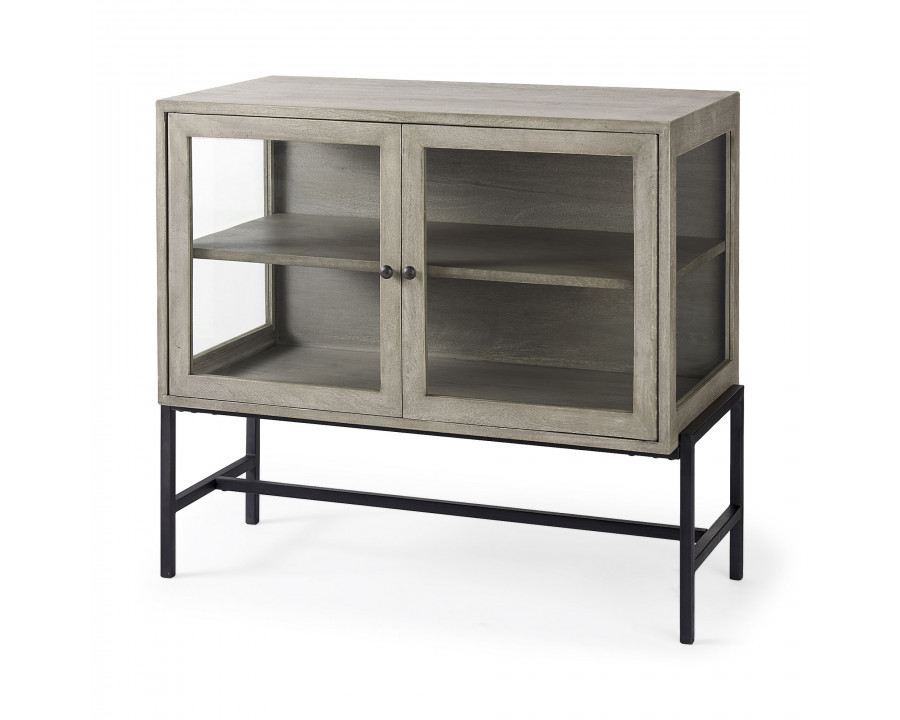 Mercana Arelius Wood Black Metal Base with 2 Glass Doors Accent Cabinet - Gray