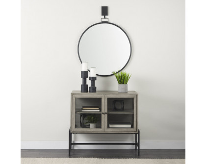 Mercana Arelius Wood Black Metal Base with 2 Glass Doors Accent Cabinet - Gray