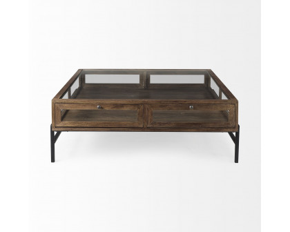 Mercana Arelius Square Coffee Table with Black Metal Base - Brown