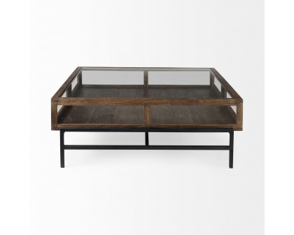 Mercana Arelius Square Coffee Table with Black Metal Base - Brown