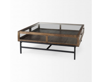 Mercana Arelius Square Coffee Table with Black Metal Base - Brown