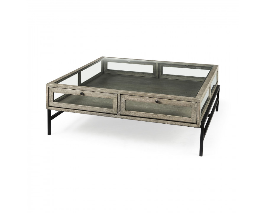 Mercana Arelius Square Coffee Table with Black Metal Base - Gray