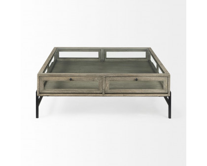 Mercana Arelius Square Coffee Table with Black Metal Base - Gray