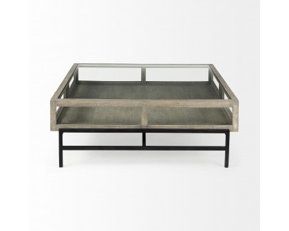 Mercana Arelius Square Coffee Table with Black Metal Base - Gray