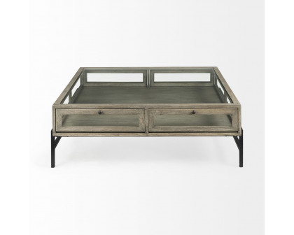 Mercana Arelius Square Coffee Table with Black Metal Base - Gray