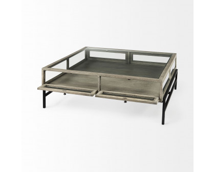 Mercana Arelius Square Coffee Table with Black Metal Base - Gray