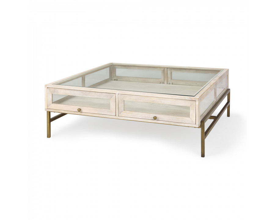 Mercana Arelius Square Coffee Table with Gold Metal Base - White