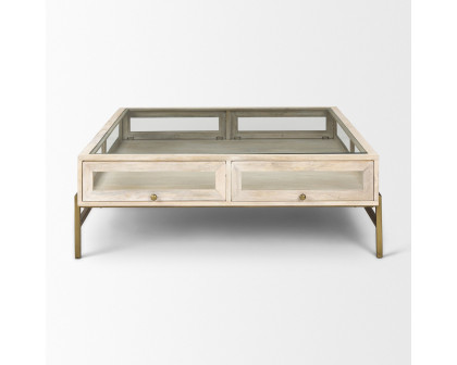 Mercana Arelius Square Coffee Table with Gold Metal Base - White