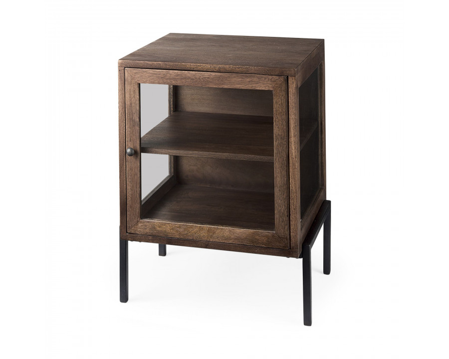 Mercana Arelius End Table with Black Metal Frame - Brown