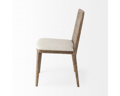 Mercana Clara Armless Dining Chair with Cream Fabric Seat and Cane Back - Light Brown