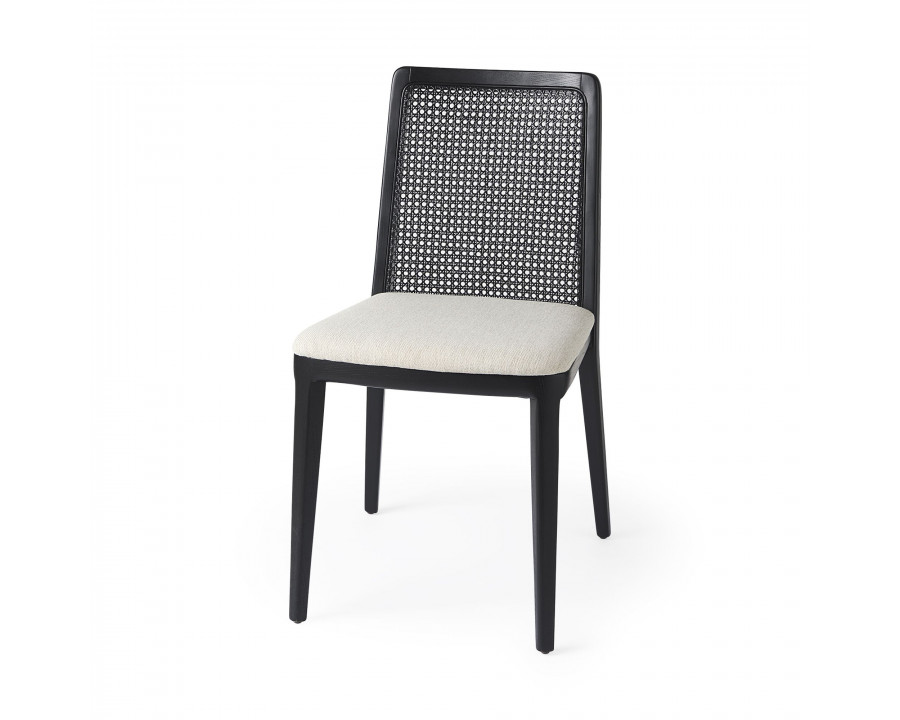 Mercana Clara Armless Dining Chair with Cream Fabric Seat and Cane Back - Black