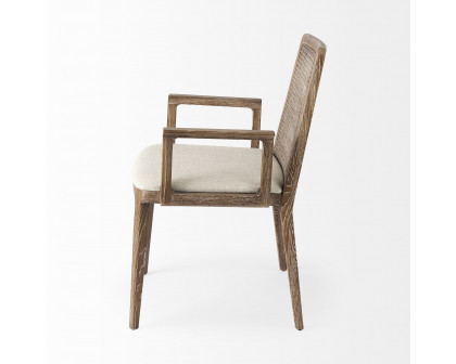 Mercana Clara Square Arms Dining Chair with Cream Fabric Seat and Cane Back - Light Brown