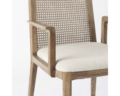 Mercana Clara Square Arms Dining Chair with Cream Fabric Seat and Cane Back - Light Brown