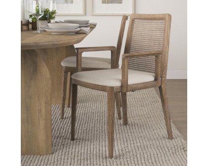 Mercana Clara Square Arms Dining Chair with Cream Fabric Seat and Cane Back - Light Brown