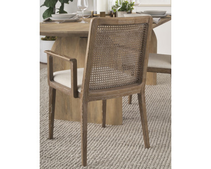 Mercana Clara Square Arms Dining Chair with Cream Fabric Seat and Cane Back - Light Brown