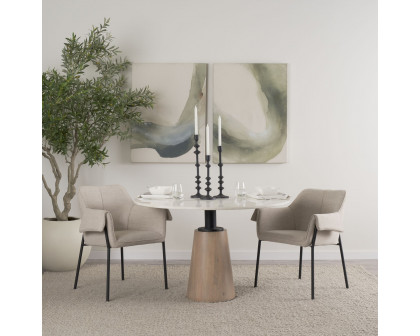 Mercana Maxwell Round Dining Table with Metal and Wood Pedestal Base - White/Light Brown