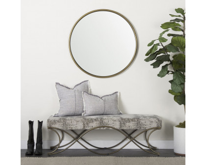 Mercana Ayla Bench with Antique Gold Metal Frame - Light Gray