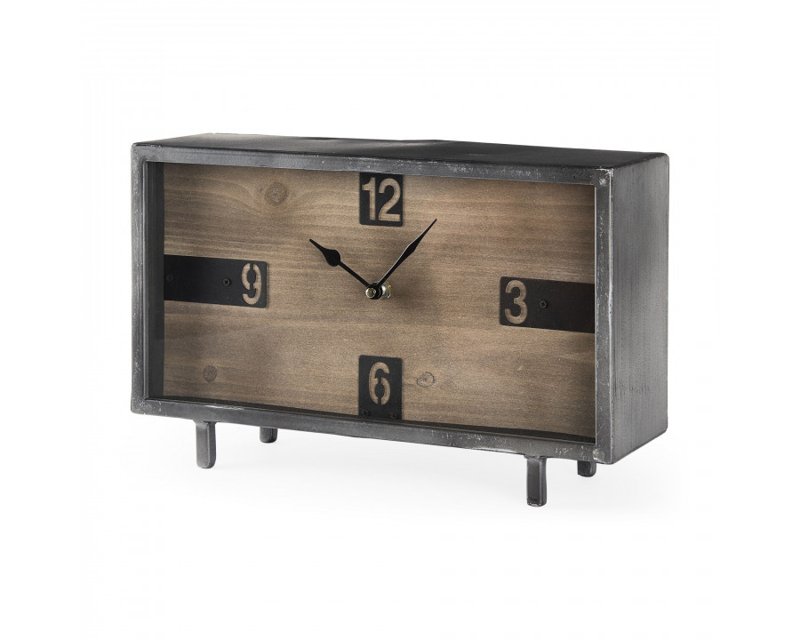 Mercana - Harvey Black Metal and Wood Rectangular Table Clock