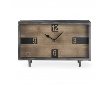 Mercana - Harvey Black Metal and Wood Rectangular Table Clock