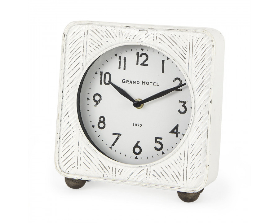 Mercana Karl Iron Rounded Square Table Clock - White