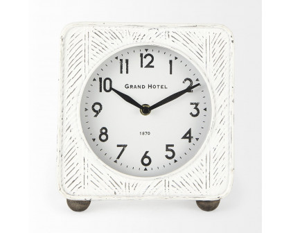 Mercana Karl Iron Rounded Square Table Clock - White