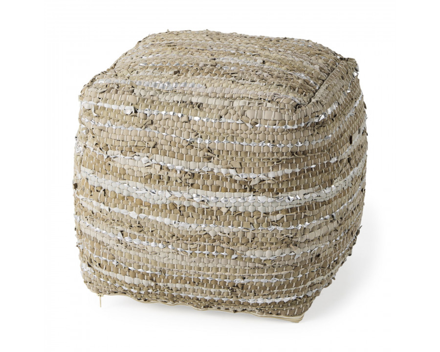 Mercana - Aadhya Taupe/Silver Leather and Cotton Pouf