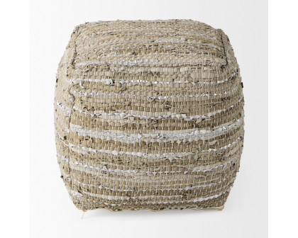 Mercana - Aadhya Taupe/Silver Leather and Cotton Pouf