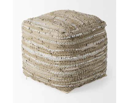 Mercana - Aadhya Taupe/Silver Leather and Cotton Pouf