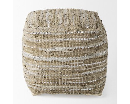 Mercana - Aadhya Taupe/Silver Leather and Cotton Pouf