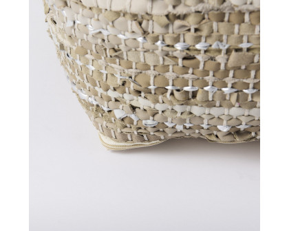 Mercana - Aadhya Taupe/Silver Leather and Cotton Pouf