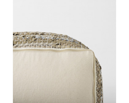 Mercana - Aadhya Taupe/Silver Leather and Cotton Pouf