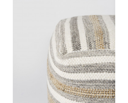 Mercana - Aahana White/Taupe/Gray Striped Hemp and Cotton Pouf