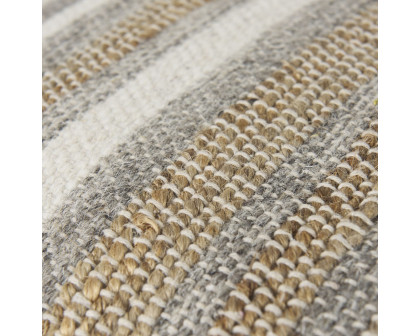 Mercana - Aahana White/Taupe/Gray Striped Hemp and Cotton Pouf