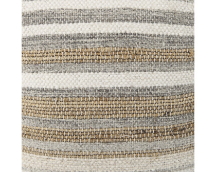 Mercana - Aahana White/Taupe/Gray Striped Hemp and Cotton Pouf