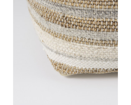 Mercana - Aahana White/Taupe/Gray Striped Hemp and Cotton Pouf