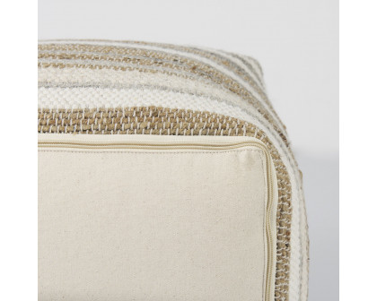 Mercana - Aahana White/Taupe/Gray Striped Hemp and Cotton Pouf