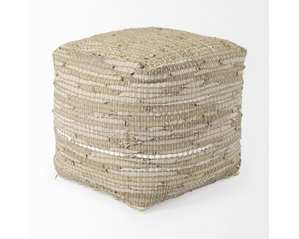 Mercana Aalia Pouf - Beige, Leather/Jute Fiber