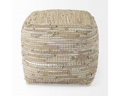 Mercana Aalia Pouf - Beige, Leather/Jute Fiber