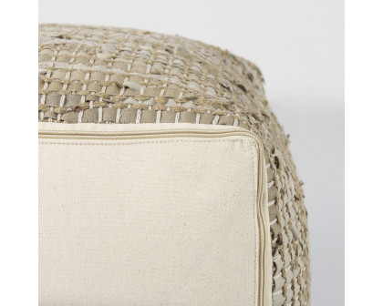 Mercana Aalia Pouf - Beige, Leather/Jute Fiber