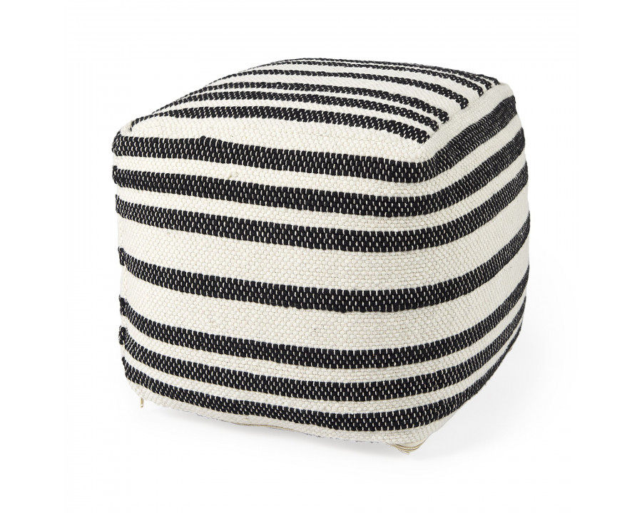 Mercana - Aanya Black/White striped Wool and Cotton Pouf