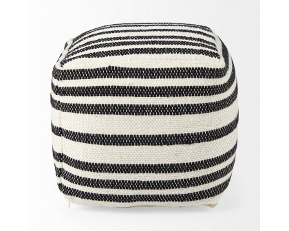 Mercana - Aanya Black/White striped Wool and Cotton Pouf