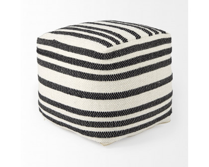 Mercana - Aanya Black/White striped Wool and Cotton Pouf