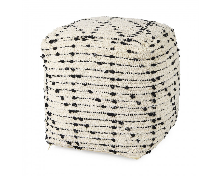 Mercana - Aarohi Cream/Black Cotton Patterned Pouf