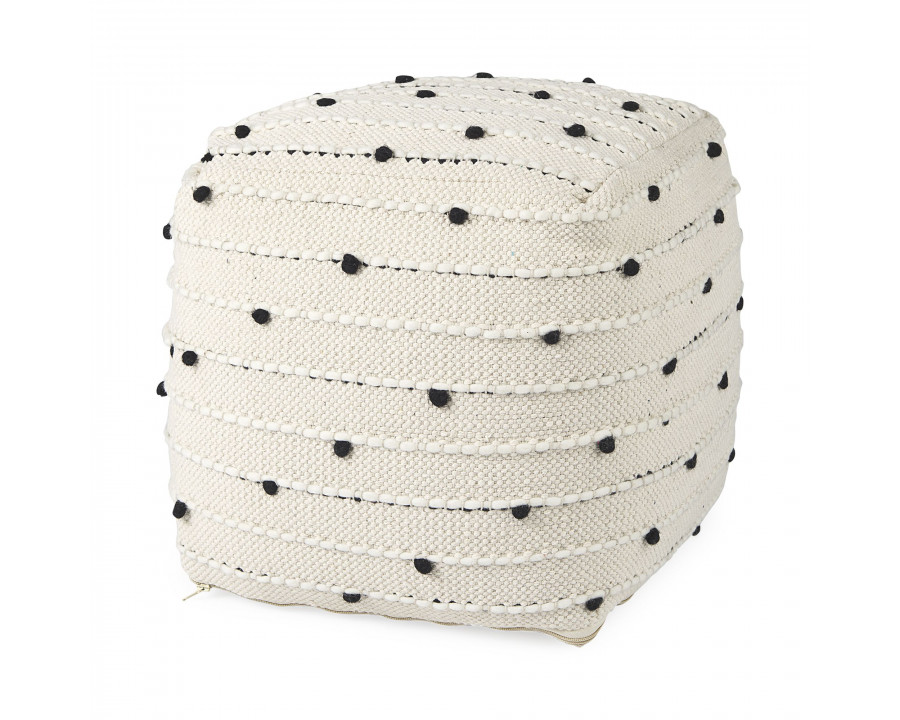 Mercana - Amaira Cream/Black/White patterned Wool and Cotton Pouf