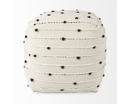 Mercana - Amaira Cream/Black/White patterned Wool and Cotton Pouf